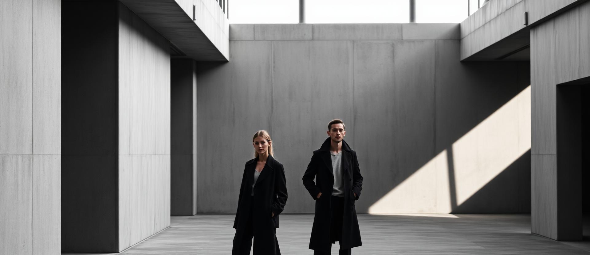Editorial campaign in a brutalist concrete space